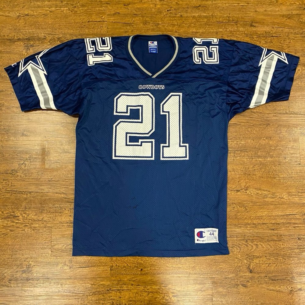 Vintage Champion Dallas Cowboys NFL Deion Sanders 21 Blue Football Jersey Men 44 - Picture 2 of 11